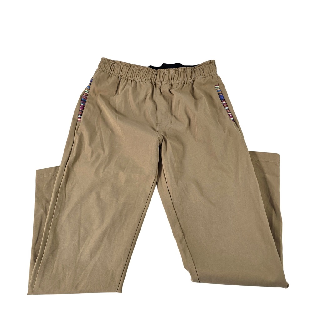 Wowie Mens Tan Khaki Jogger Pants Woven Trim Elastic Waist Tapered Size M